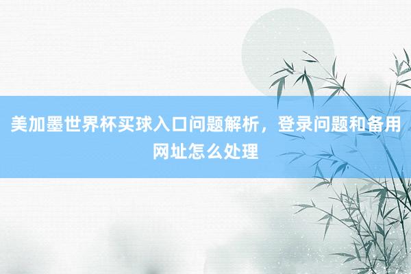 美加墨世界杯买球入口问题解析，登录问题和备用网址怎么处理